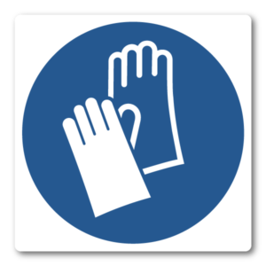 Skyddshandskar krävs – Klistermärke (8 × 8 cm)