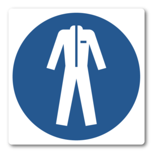 Skyddsoverall krävs – Klistermärke (8 × 8 cm)