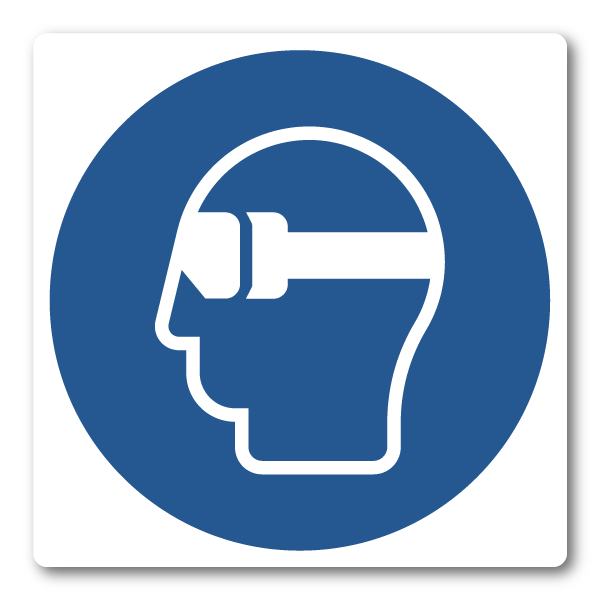 Skyddsvisir / Ansiktsskydd krävs – Klistermärke (8 × 8 cm)