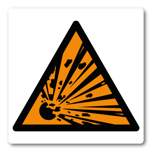 Explosionsvarning – Klistermärke (8 × 8 cm)
