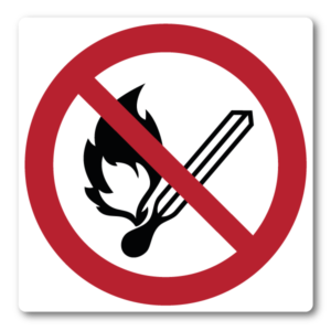 Eldning förbjuden (8 × 8 cm)
