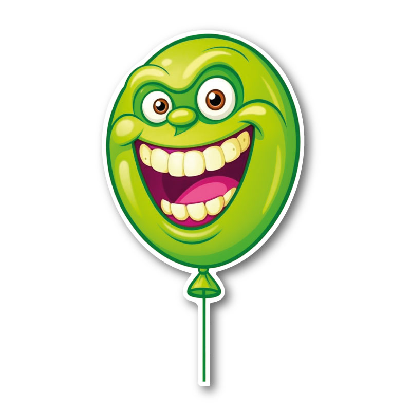 Grön ballong med tokigt ansikte