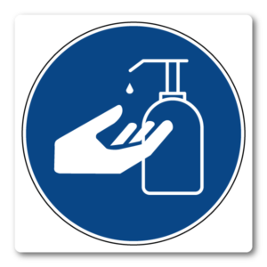 Använd handsprit (8 × 8 cm)