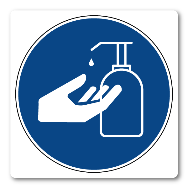 Använd handsprit (8 × 8 cm)