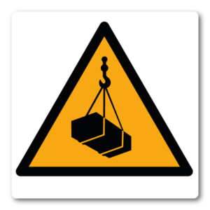 Varning – Hängande last – Klistermärke (8 × 8 cm)