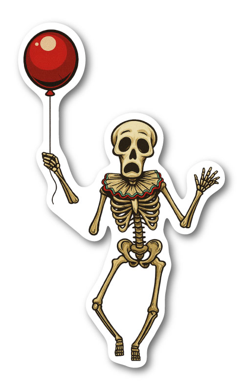 Skelett med tappad ballong (ca 10 × 6 cm)