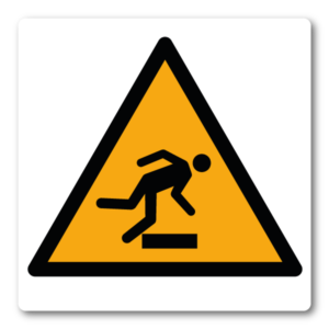 Varning – Snubbelrisk – Klistermärke (8 × 8 cm)