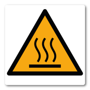 Varning – Varm yta – Klistermärke (8 × 8 cm)