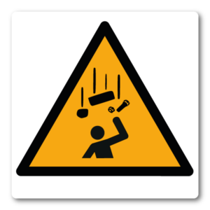 Varning – Risk för fallande föremål – Klistermärke (8 × 8 cm)