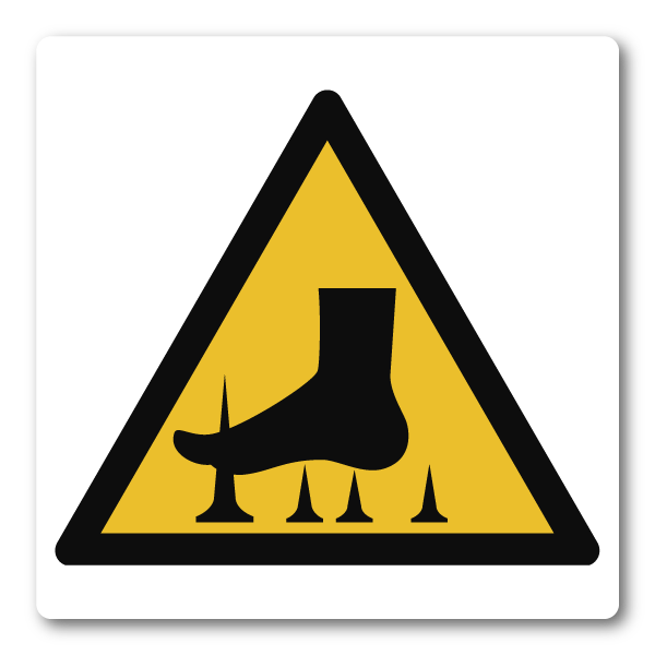 Varning – Vasst golv / Spetsiga föremål (8 × 8 cm)