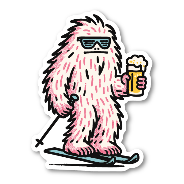Skidåkande Yeti med Öl