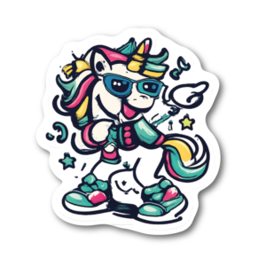 Dansande enhörning – klistermärke