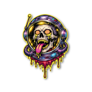 Skelett i rymdhjälm – klistermärke