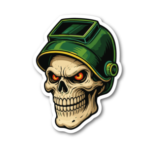 Skelett i svetshjälm – klistermärke