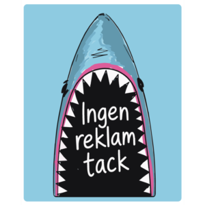 Ingen reklam tack – Haj klistermärke till brevlåda (20 × 25 cm)