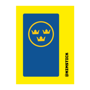 Tre Kronor – skattemärke-inspirerat klistermärke 4 × 7 cm